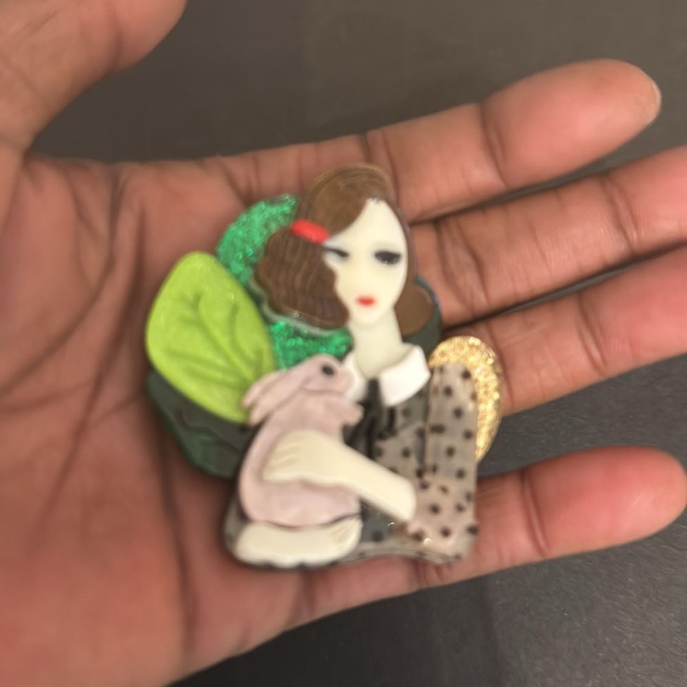 ๐๐SOLD 3D Layered Lady with Rabbit Brooch Pin - Picture 9 of 11